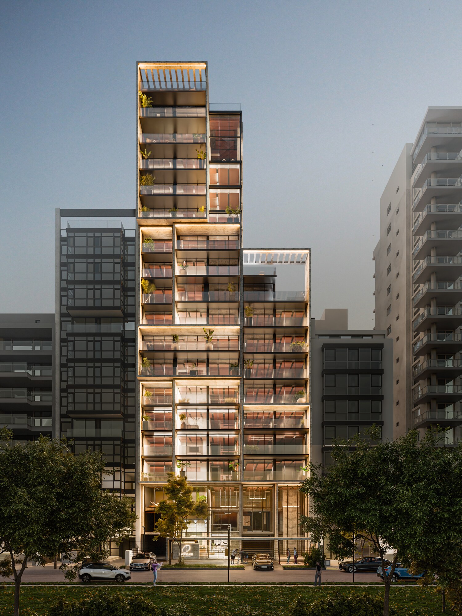 Linehouse — full tower at dusk on Av. Alem